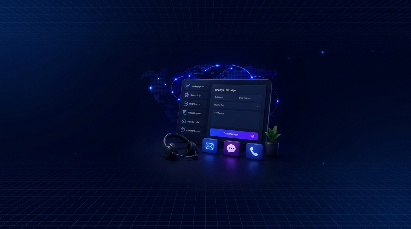 WeFitHost contact support dashboard showing phone support, email support, live chat, contact form, hosting help, domain support, billing enquiries, and technical assistance.
